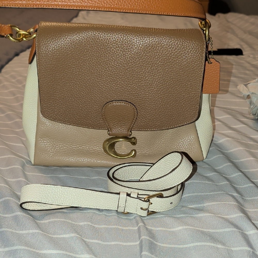 Coach Brown and Cream Leather Shoulder Bag